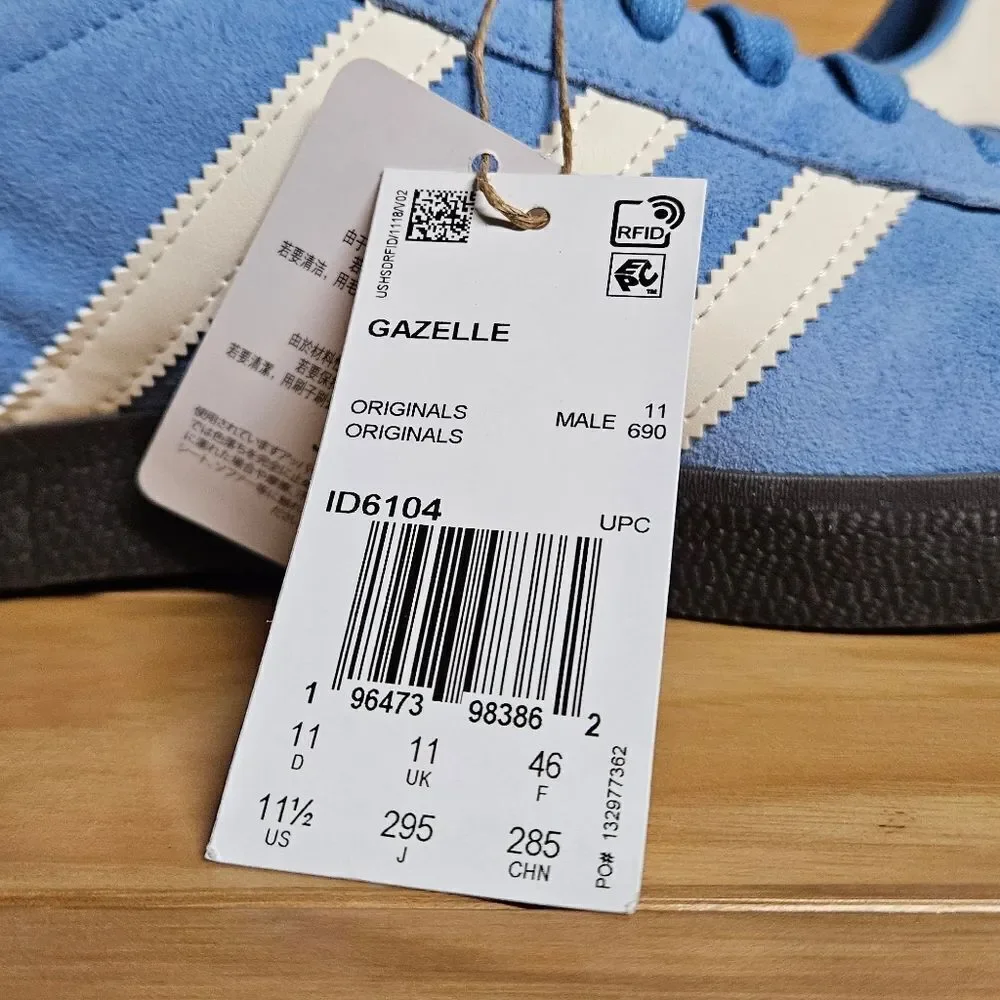 Adidas Originals Gazelle Sky Blue White Gum Mens Trainer Shoe Sneaker ID6104 - Picture 10 of 15